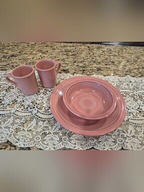 Vintage Fiesta Pink Ceramic Dinnerware Set